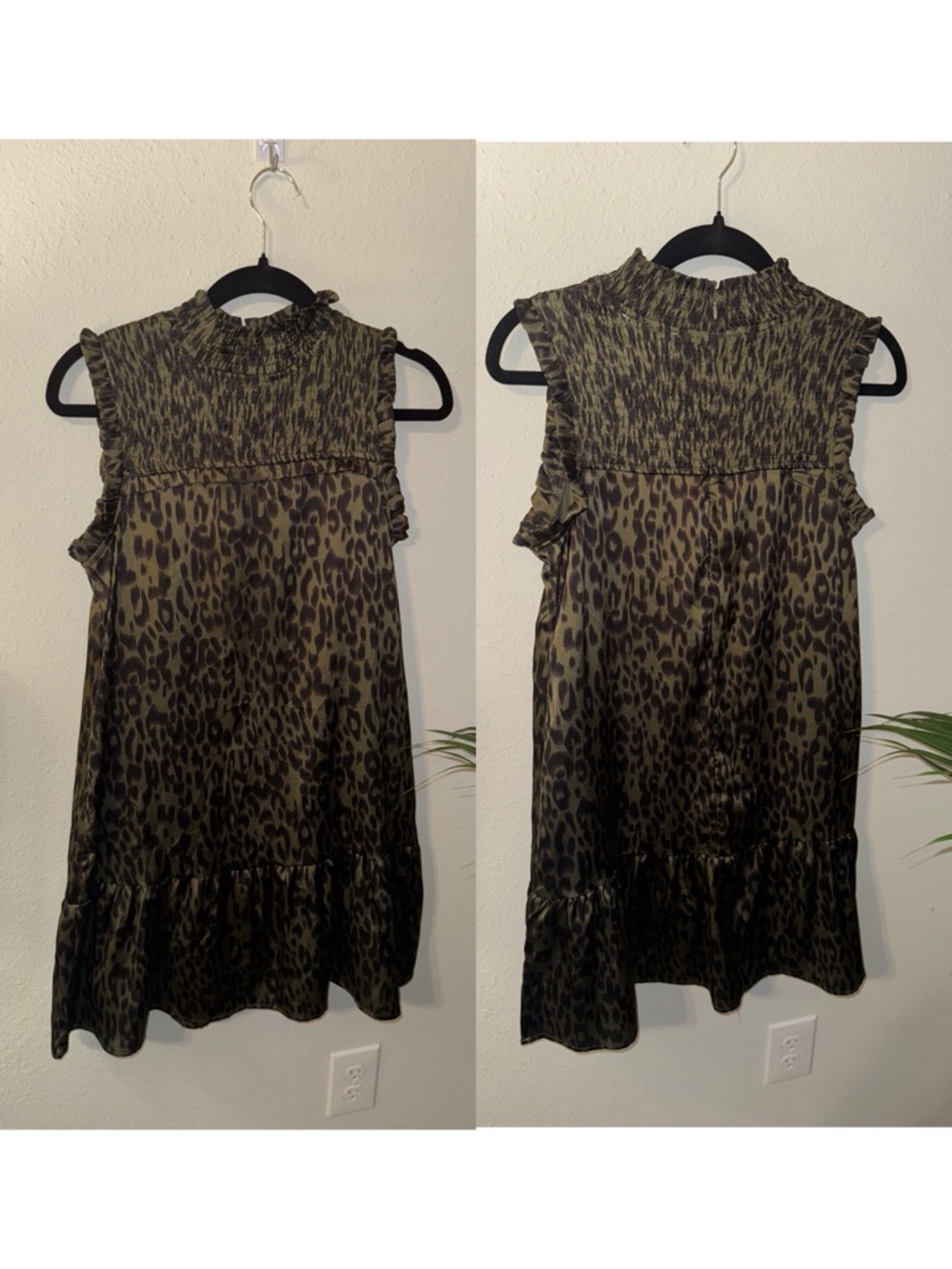 THML Olive and Black Leopard-Print Sleeveless Midi Dress